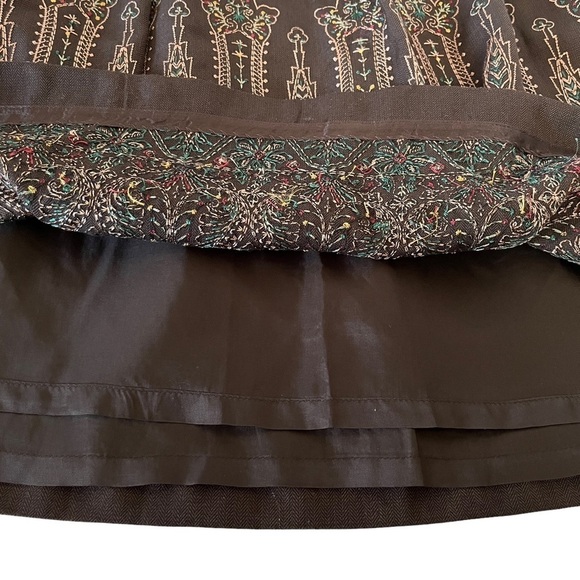 Ann Taylor LOFT Chocolate Brown Heavily Embroidered A-Line Boho Midi Skirt Sz 8 - Picture 6 of 9